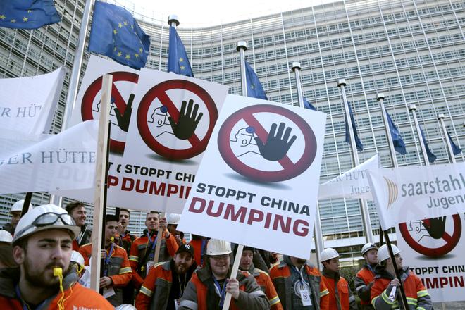 More than 5,000 steelworkers gathered in Brussels.