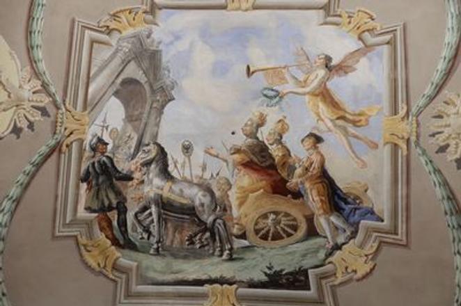 The triumphant parade in the painted maria Theresa room in Drugeth manor-house in Humenné. 