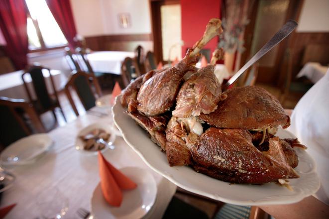 Goose is popular meat in Slovenský Grob, illustrative stock photo. 