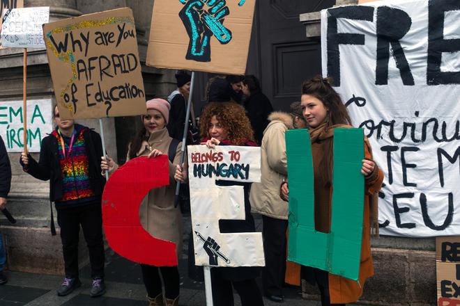 Protest for academic freedom in Hungary. 