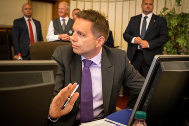Finance Minister Peter Kažimír during cabinet session. 
