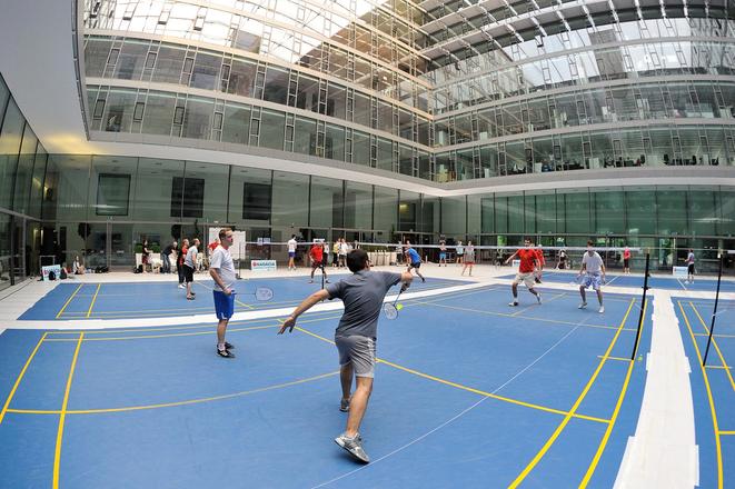 Badminton played on Charity Day.
