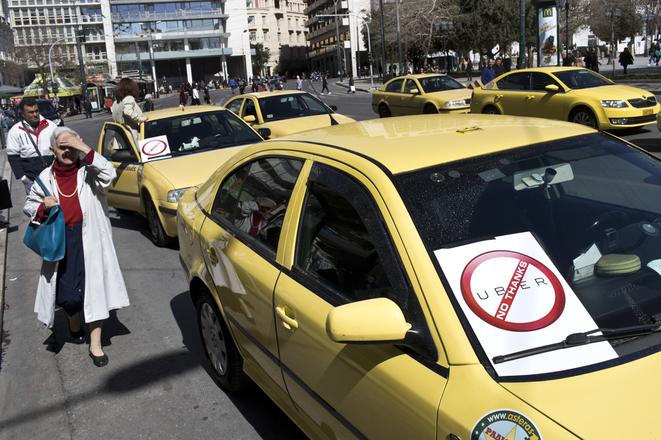 Traditional taxi services have protested against Uber in several cities.
