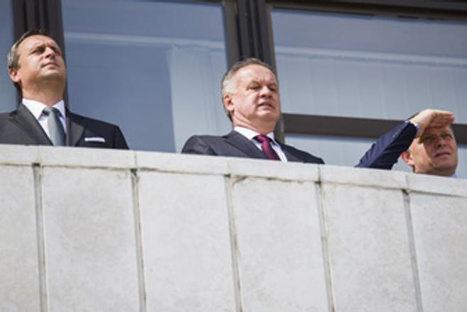 L-R: Parliamentary Speaker Andrej Danko, President Andrej Kiska and Prime Minister Robert Fico on the Constitution Day, September 1. 