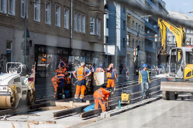 Reconstruction works in the Špitálska Street in Bratislava.