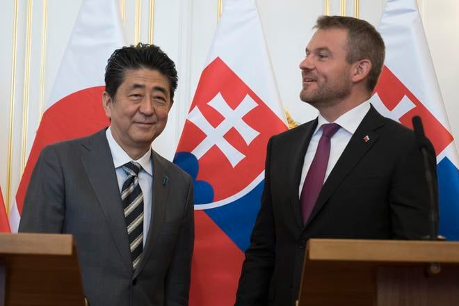 Japanese PM Shinzo Abe and Slovak PM Peter Pellegrini