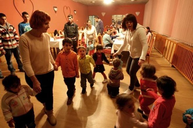 Roma children in nursery school, illustrative stock photo