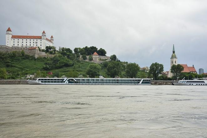 The increased water level of the Danube in Bratislava.