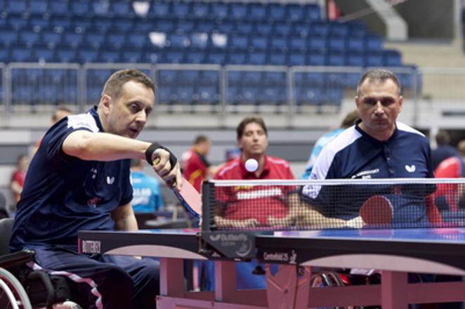 L-R: Ján Riapoš, Martin Ludrovský in the Slovakia-Taiwan match at the paralympic world championship, May 19. 