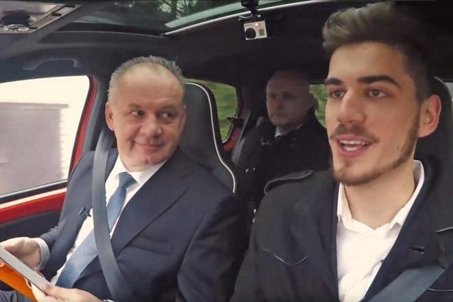 L-R: President Andrej kiska drievn in a video by the Youtuber Gogo.