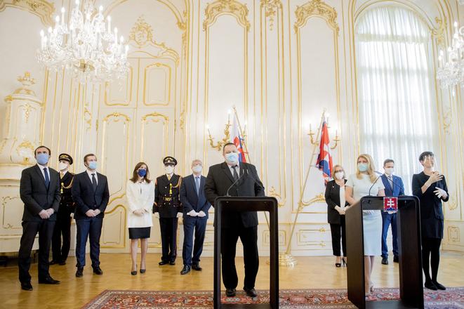 President Zuzana Čaputová meets with experts to discuss the coronavirus and its impact on Slovak economy in Bratislava on April 14, 2020. 
