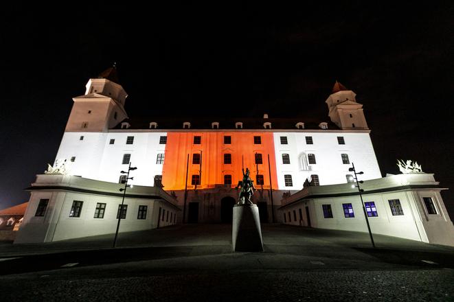 Bratislava Castle dressed in red and white on August 18.
