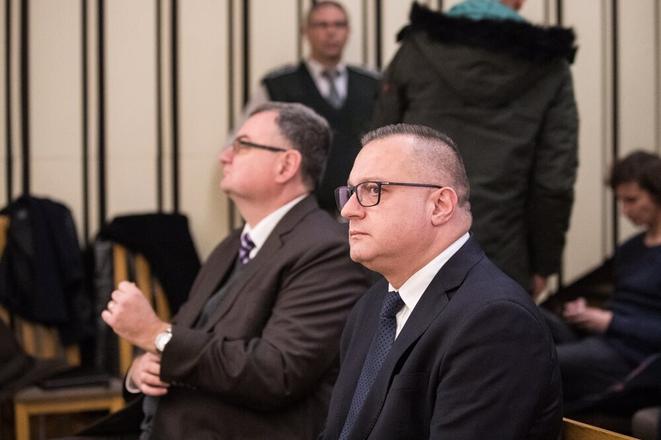 Tipos ex-head Ján Barczi (right) and Tipos ex-IT head Miloš Prelec (left) attend the court on December 5, 2019 in Bratislava