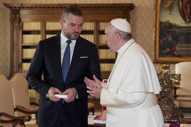 Pope Francis receives Slovak Prime Minister Peter Pellegrini on December 9, 2019 in the Holy See
