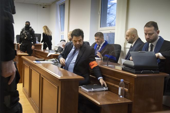 Marian Kočner and Pavol Rusko meet for the first time in court in Pezinok, near Bratislava, on December 16, 2019
