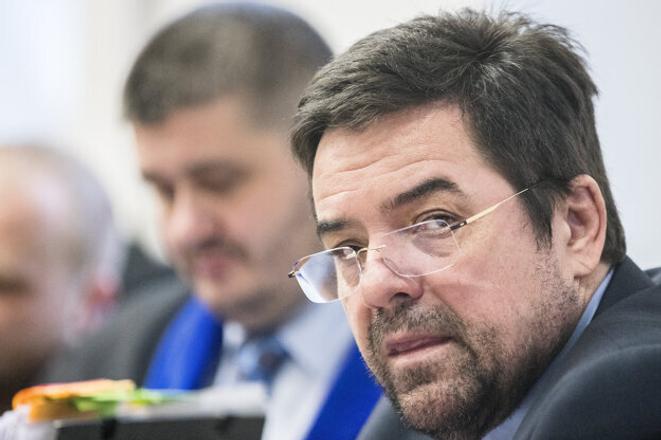 Marian Kocner in court on December 17. His attorney Michal Mandzak in the background. 
