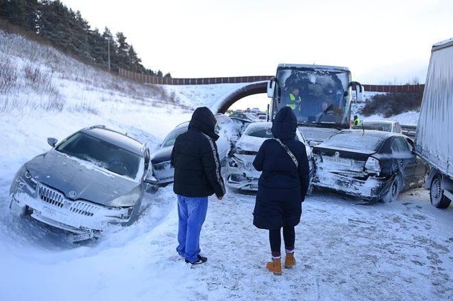 A road accident occurs on the D1 highway near Poprad, eastern Slovakia, on January 5, 2020