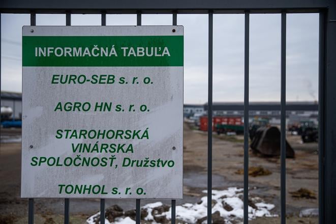 The information board at the Sebechleby area lists companies linked to the Babindol case.