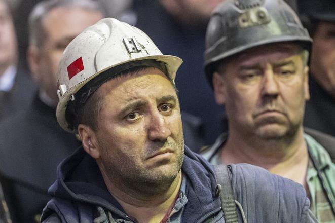Miners from the Nováky mine on the last day of operation.