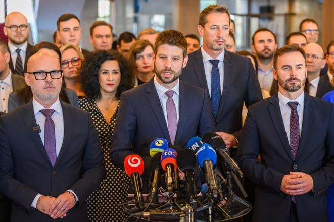 MPs Branislav Gröhling (SaS), Michal Šimečka (Progressive Slovakia), Milan Majerský (KDH), and Michal Šipoš (Slovakia).