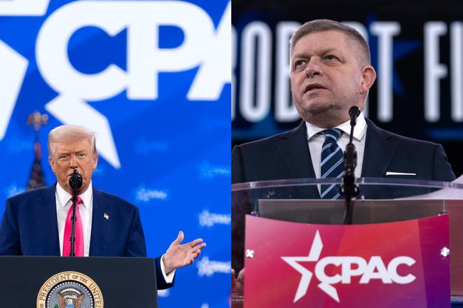 US President Donald Trump and Slovak Prime Minister Robert Fico at the CPAC conference in the United States last week.