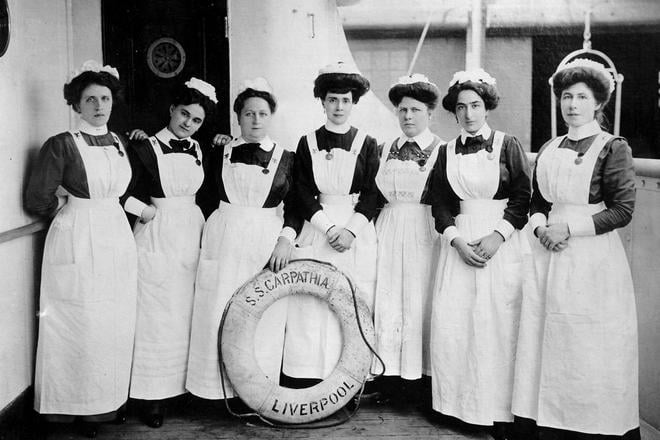 The Carpathia stewardesses. Júlia Červenková is second from left.