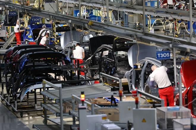 Assembly of Kia vehicles at the Kia Slovakia plant in Teplička nad Váhom, near Žilina.