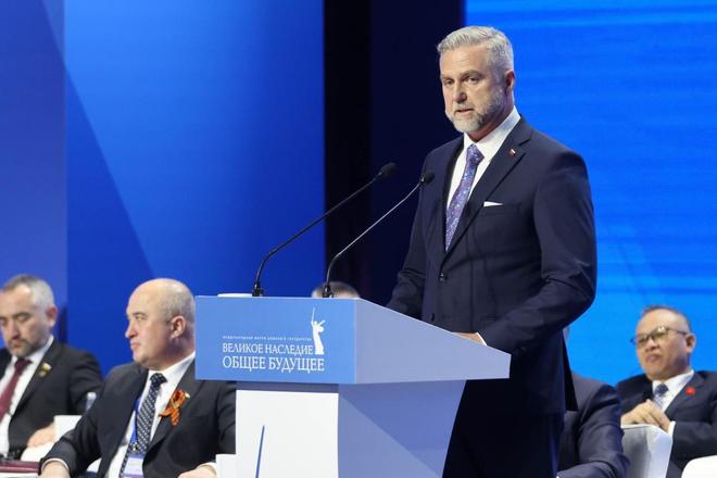 Tibor Gašpar, a Smer lawmaker, speaking at a conference in Volgograd, Russia, in late April.