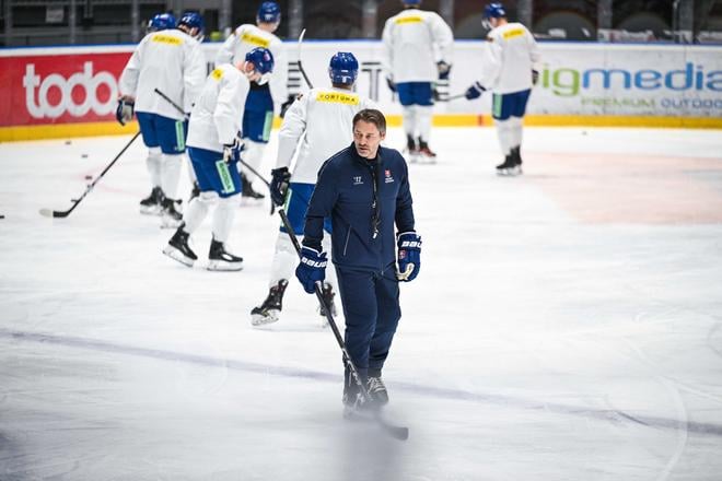 Vladimír Országh počas prípravného tréningu slovenskej hokejovej reprezentácie.
