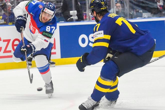 Pavol Regenda (Slovensko) a Victor Hedman (Švédsko) na MS 2024.