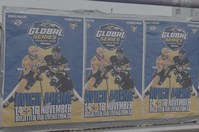 Plagát na NHL Global Series pri Avicii Aréne