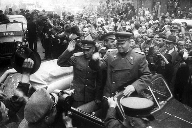 Marshall Ivan Konev in Prague in 1945