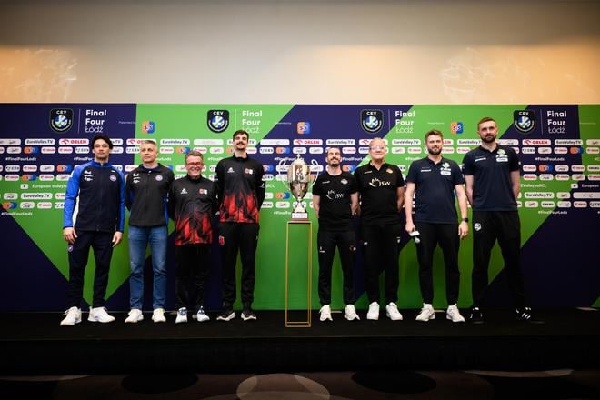 Na tlačovej konferencii sa predstavili tréneri a kapitáni účastníkov Final Four v Lodži.