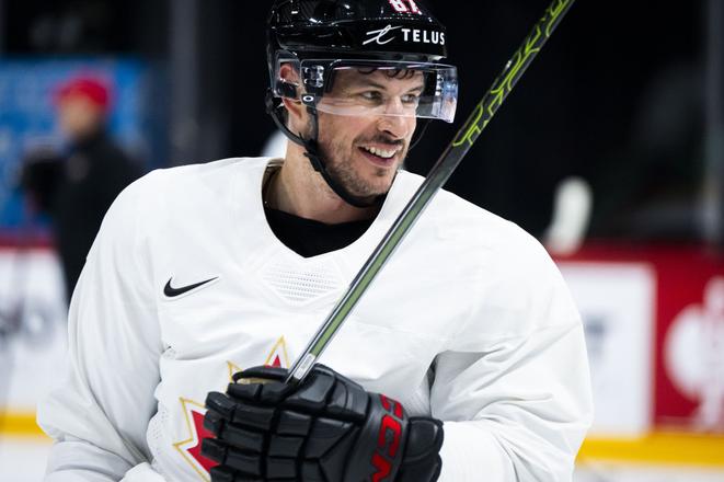 Sidney Crosby počas tréningu kanadského tímu pred zápasom proti Slovensku.