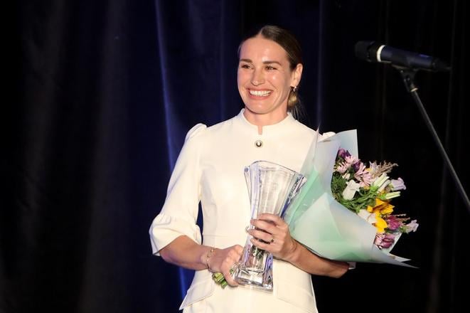 Kráľovná biatlonovej stopy Paulína Bátovská Fialková počas galavečera TIPOS Biatlonista roka 2025, ktorú pripravil Slovenský zväz biatlonu v Aule SZU v Banskej Bystrici.