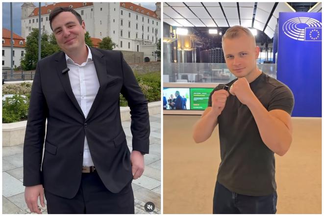 Left: Progressive Slovakia MP and former boxer David Dej, Republika MEP Milan Mazurek.