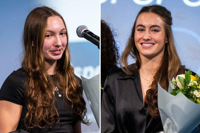 Na snímke slovenské reprezentantky Michaela Bernáthová (vľavo) a Anna Krajčovičová - koláž denníka Šport.