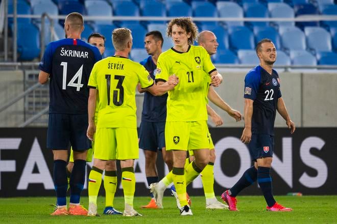 Zľava Milan Škriniar (Slovensko), Petr Ševčík (Česko), Alex Král (Česko) a Stanislav Lobotka (Slovensko).
