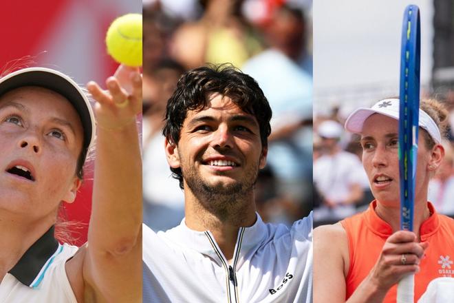 Víťazi turnajov. Zľava Tatjana Mariová, Taylor Fritz a Elise Mertensová.