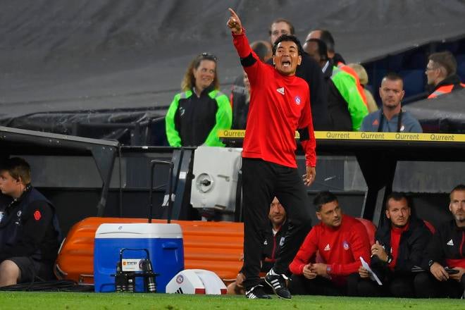 Tréner Ricardo Moniz (Trenčín) počas odvetného zápasu 3. predkola Európskej ligy Feyenoord Rotterdam - AS Trenčín.  Rotterdam, 16. augusta 2018.