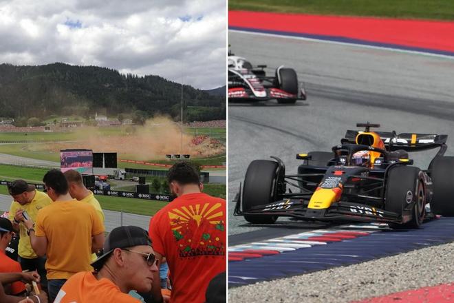 Oranžová armáda a Max Verstappen na Red Bull Ringu - koláž denníka Šport. FOTO: Stanislav Černák a TASR/AP
