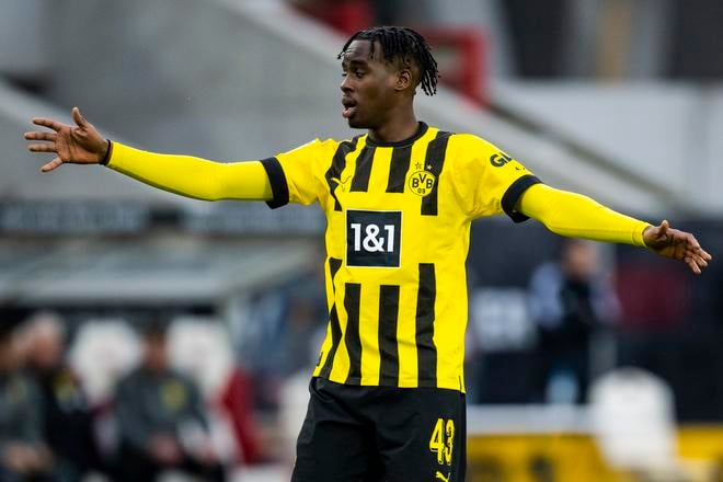 Na archívnej snímke z 15. apríla 2023 hráč Jamie Bynoe-Gittens.