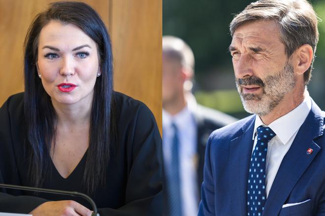 Progressive Slovakia lawmaker Beáta Jurík (l) and Foreign Minister Juraj Blanár of Smer.
