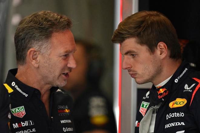 Christian Horner v debate s Maxom Verstappenom počas domácej VC Rakúska.