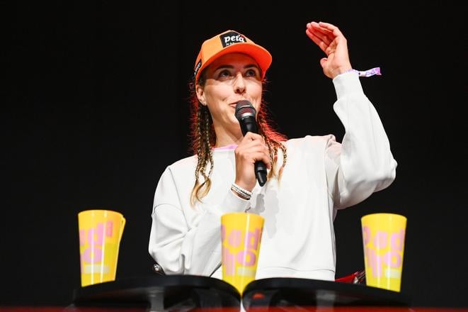 Petra Vlhová počas diskusie v rámci tretieho dňa 29. ročníka festivalu Pohoda v sobotu 12. júla 2025 v Trenčíne.