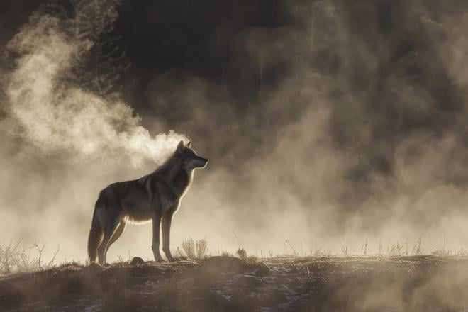 A wolf in mist.