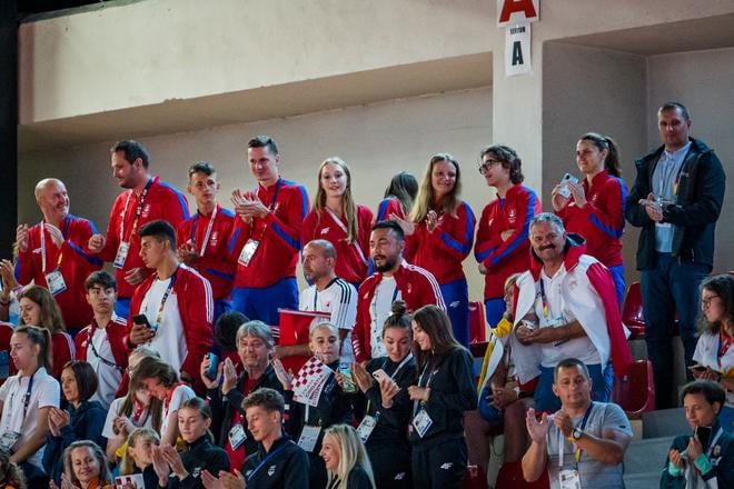 Na snímke slovenská olympijská výprava na záverečnom ceremoniáli Európskeho olympijského festivalu mládeže (EYOF) v Banskej Bystrici v roku 2022.