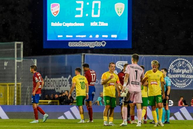 Žilinčania v Poľsku nezvládli druhý polčas a s Rakowom prehrali v prvom dueli 2. predkola Konferenčnej ligy napokon hladko 0:3.