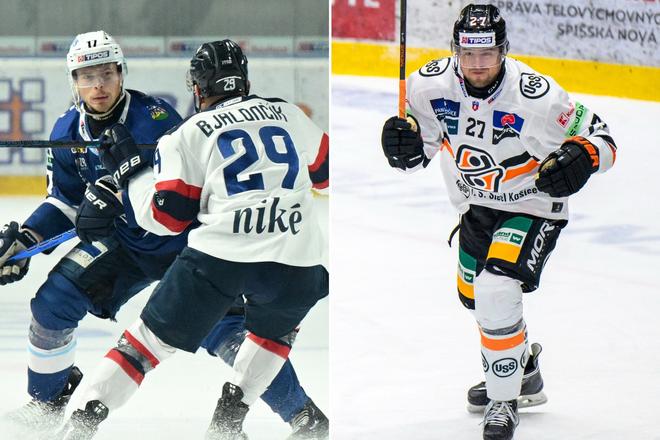Martin Vitaloš patrí medzi najtvrdších obrancov extraligy, na snímke si vyšliapol na Petra Bjalončíka (Slovan). Vpravo na snímke Tomáš Zigo, ktorý bol najlepším hráčom na vhadzovaniach - koláž denníka Šport