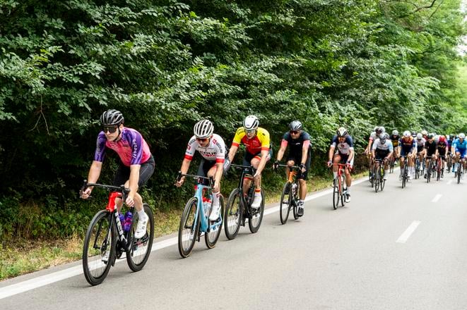 Cyclists in action during the race